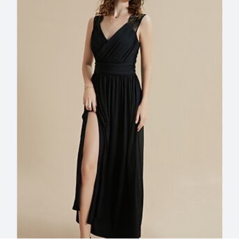 New Black Floor Length Slit and Lace Dress / Medium / Formal